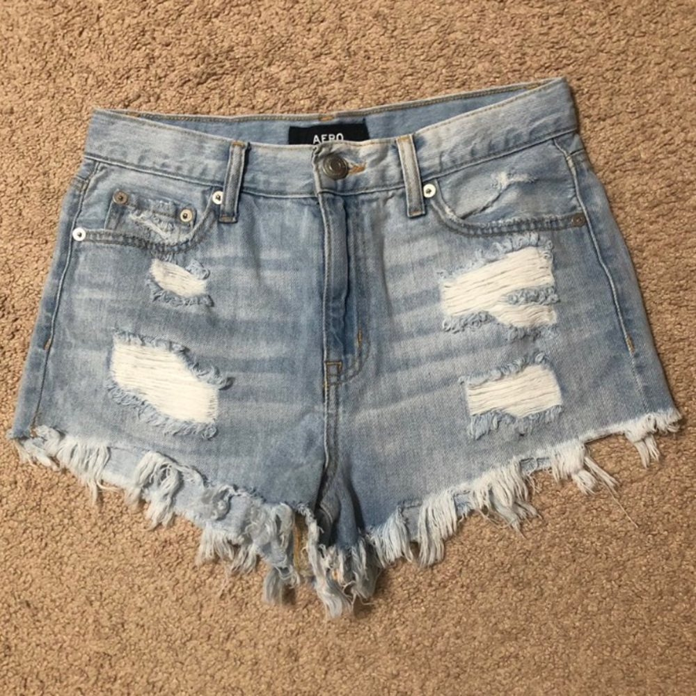 AEROPOSTALE HIGH RISE SHORTY DENIM JEAN SHORTS